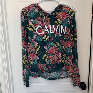 Calvin Klein Women's Tropical Floral Hoodie - Green and Pink